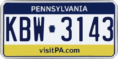PA license plate KBW3143