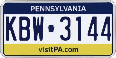 PA license plate KBW3144