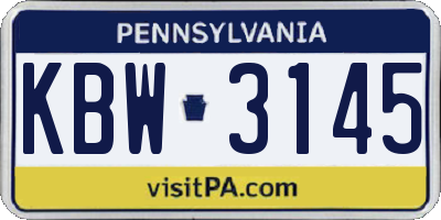 PA license plate KBW3145