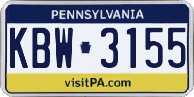 PA license plate KBW3155