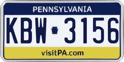 PA license plate KBW3156