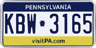 PA license plate KBW3165
