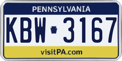 PA license plate KBW3167