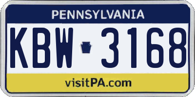 PA license plate KBW3168