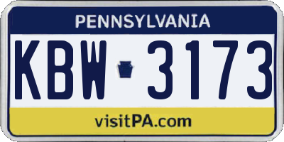 PA license plate KBW3173