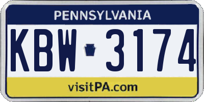 PA license plate KBW3174