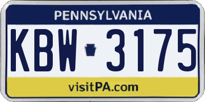 PA license plate KBW3175