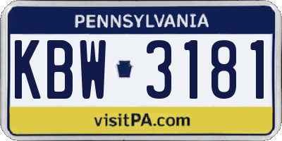 PA license plate KBW3181