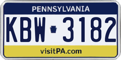 PA license plate KBW3182
