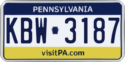 PA license plate KBW3187