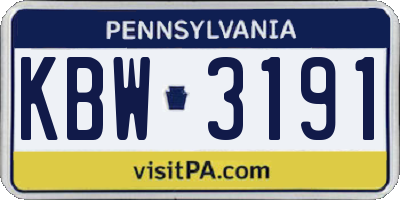 PA license plate KBW3191
