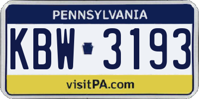 PA license plate KBW3193