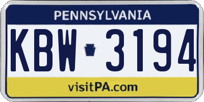 PA license plate KBW3194