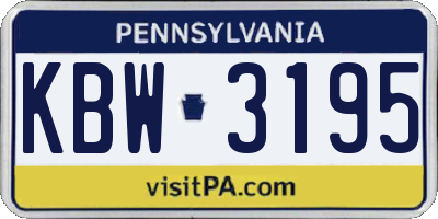 PA license plate KBW3195