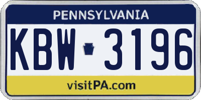 PA license plate KBW3196
