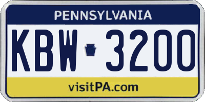 PA license plate KBW3200