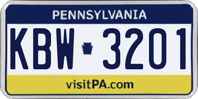 PA license plate KBW3201