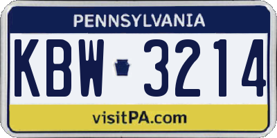 PA license plate KBW3214