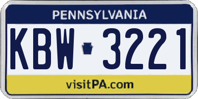 PA license plate KBW3221