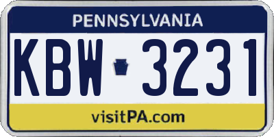 PA license plate KBW3231