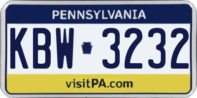 PA license plate KBW3232