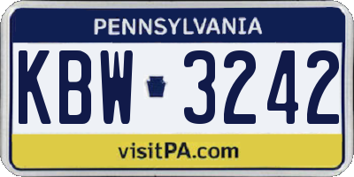 PA license plate KBW3242