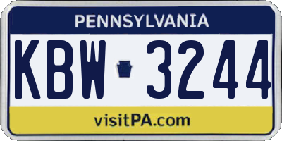 PA license plate KBW3244