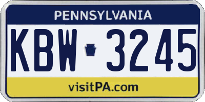 PA license plate KBW3245