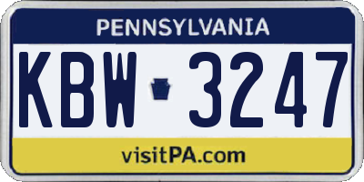 PA license plate KBW3247