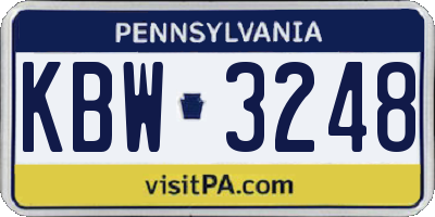 PA license plate KBW3248