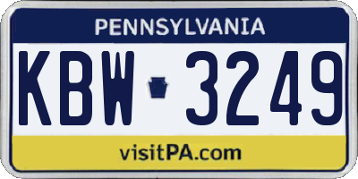 PA license plate KBW3249