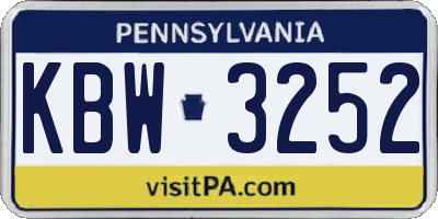 PA license plate KBW3252