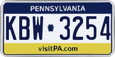 PA license plate KBW3254