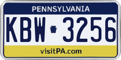 PA license plate KBW3256