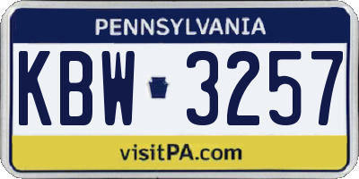 PA license plate KBW3257