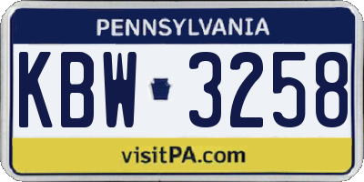 PA license plate KBW3258