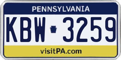 PA license plate KBW3259
