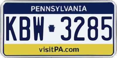 PA license plate KBW3285