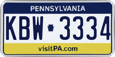 PA license plate KBW3334
