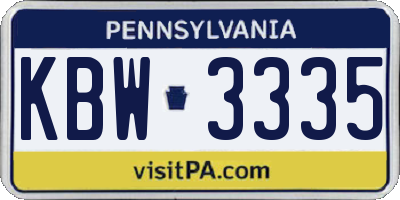 PA license plate KBW3335