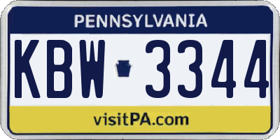 PA license plate KBW3344