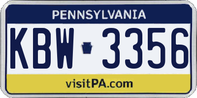 PA license plate KBW3356