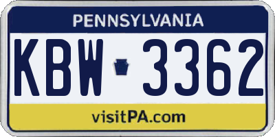 PA license plate KBW3362