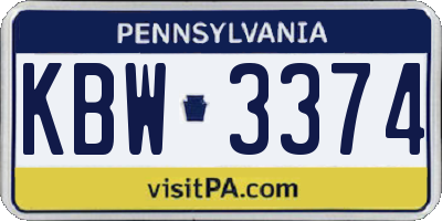 PA license plate KBW3374