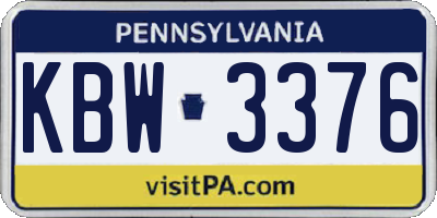 PA license plate KBW3376