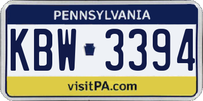 PA license plate KBW3394