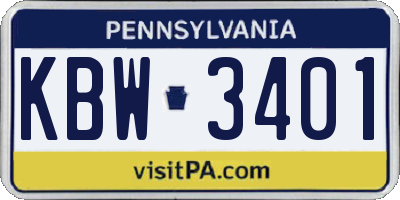 PA license plate KBW3401