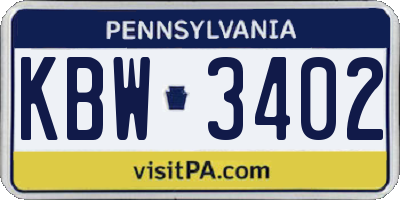 PA license plate KBW3402