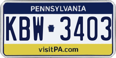 PA license plate KBW3403