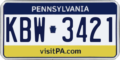 PA license plate KBW3421